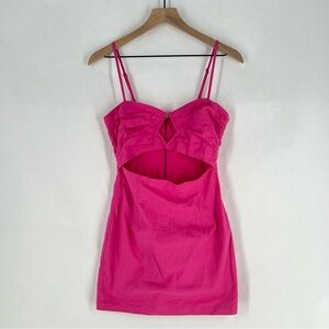 Runaway Pink Stretch Cotton Cutout Waist Sweetheart Spaghetti Strap Mini Dress 4